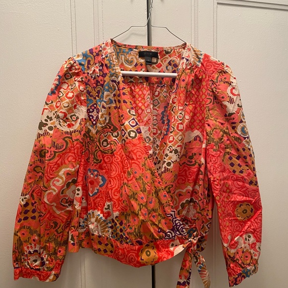 J Crew Colorful Floral Print Wrap Top - Picture 3 of 9